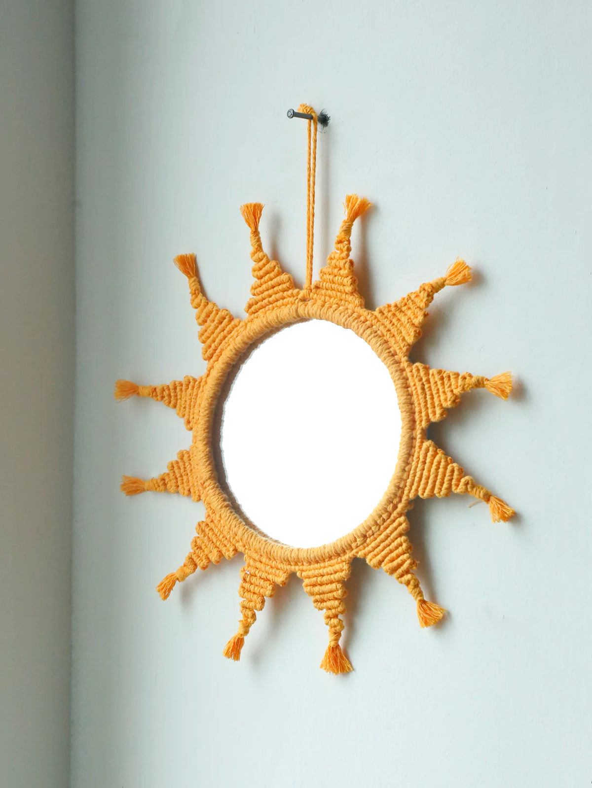Handmade Yellow Sun Wall Mirror Boho Macrame Wall