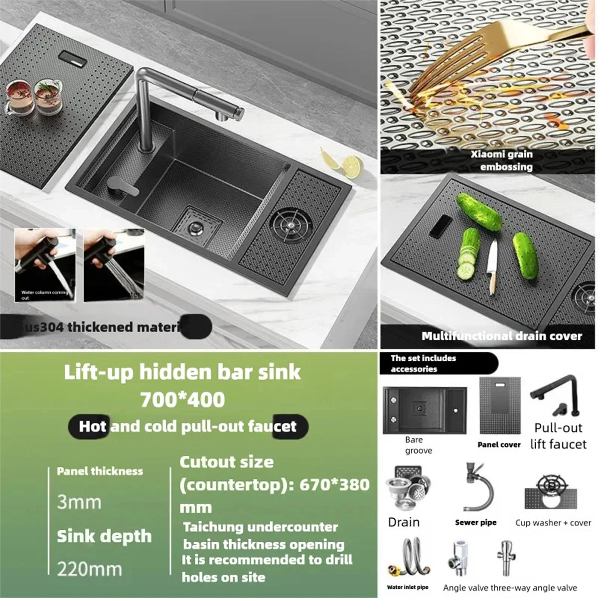 Cup Washer Hidden Bar Sinks Lid Multifunctionalstainless Steel