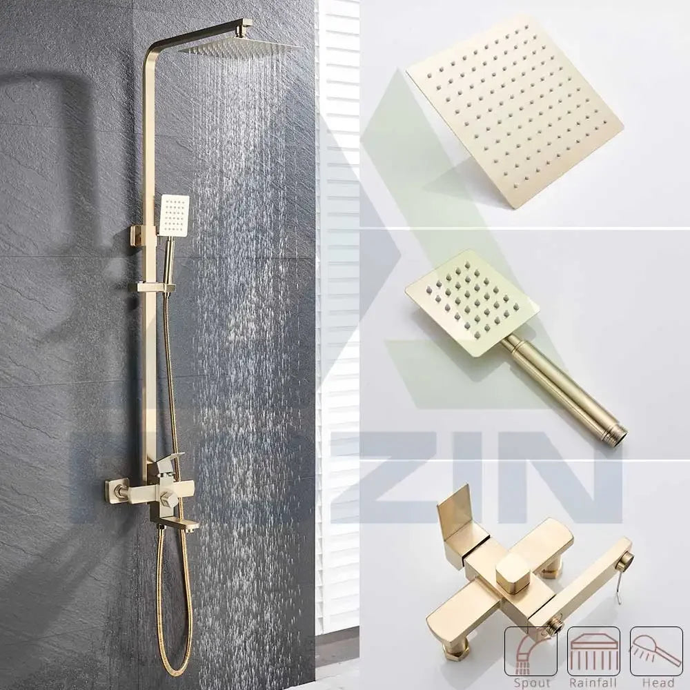 Brushed Gold Shower Faucet Bathroom Wall Stainless Steel