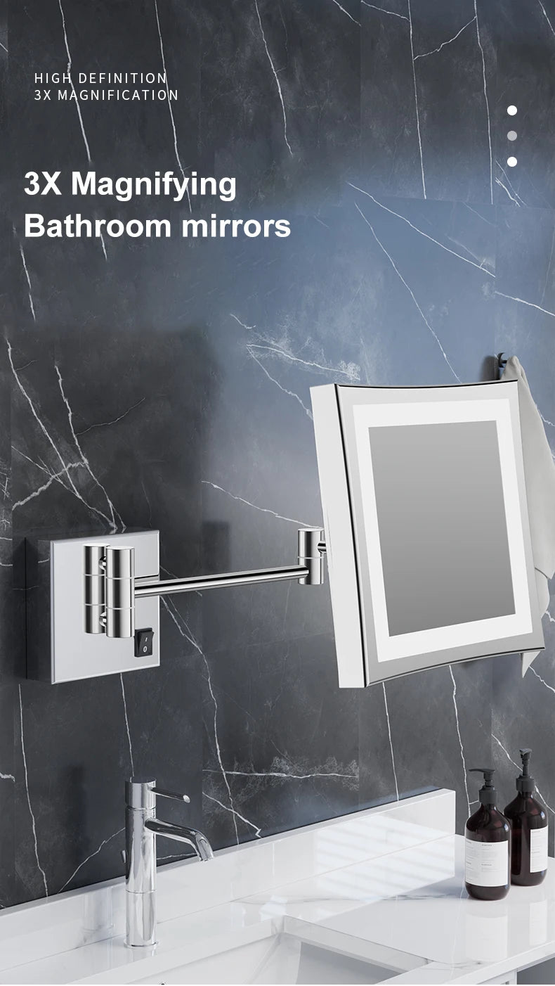 Square Touch Bathroom Mirror Wall Mounted Lighted Bathroom
