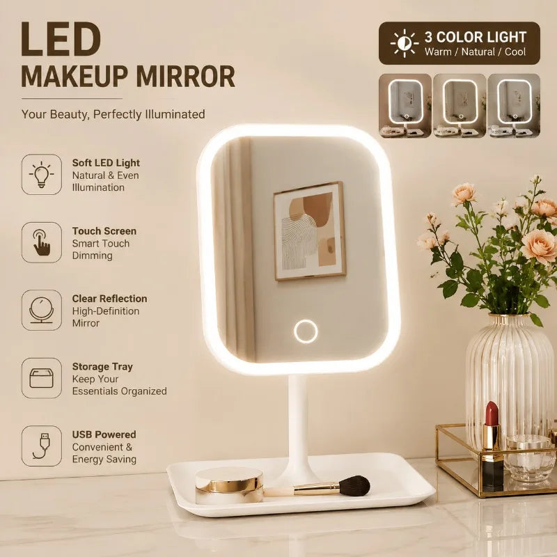 Touch Control Led Makeup Mirror Dimmable Light Modes
