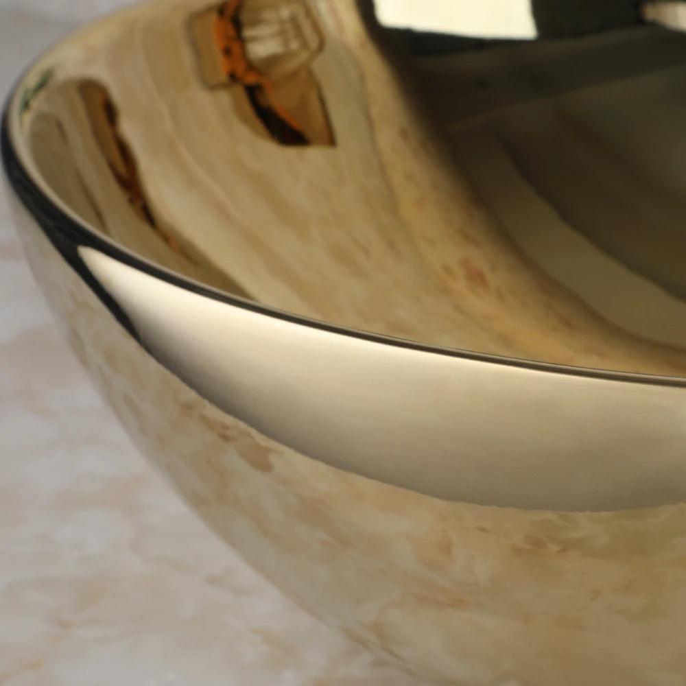 Kemaidi Bathroom Vessel Sink Luxury Shiny Gold Ceramic
