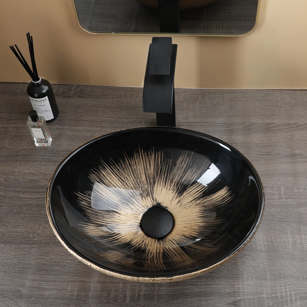 Kemaidi Oval Vessel Sink Faucet White Marbling Bathroom