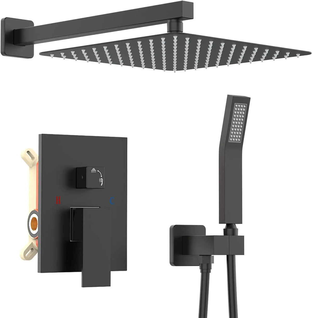 Matte Black Shower Faucet Rain Brass Shower Head
