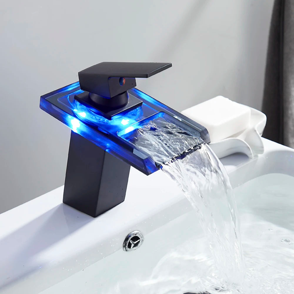 Luxury Led Color Changing Waterfall Basin Sink Faucet
