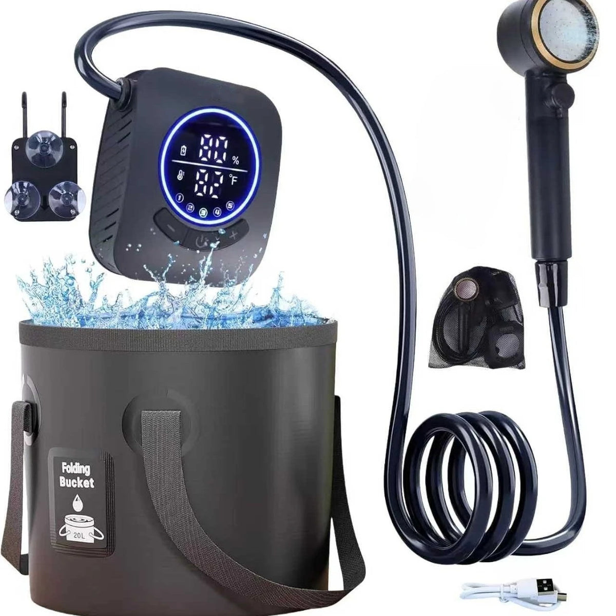 Outdoor Camping Shower 20l Collapsible Bucket Spray Modes