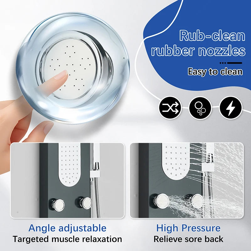Rain Waterfall Shower Panel Faucet Body Massage Jets
