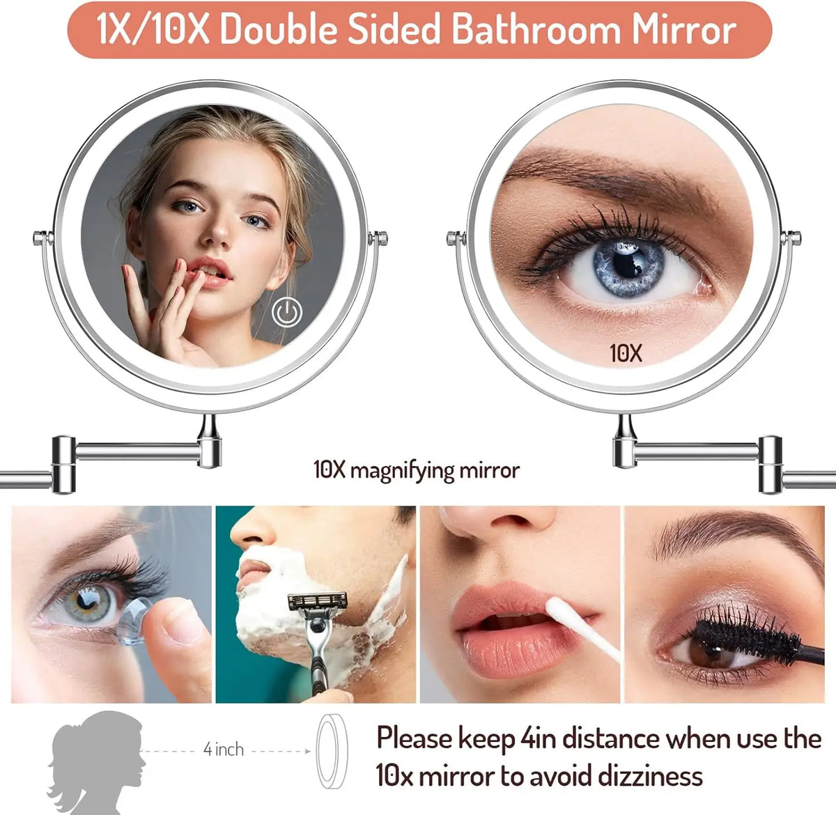 Touch Led Folding Bathroom Mirrors Double Face 5x