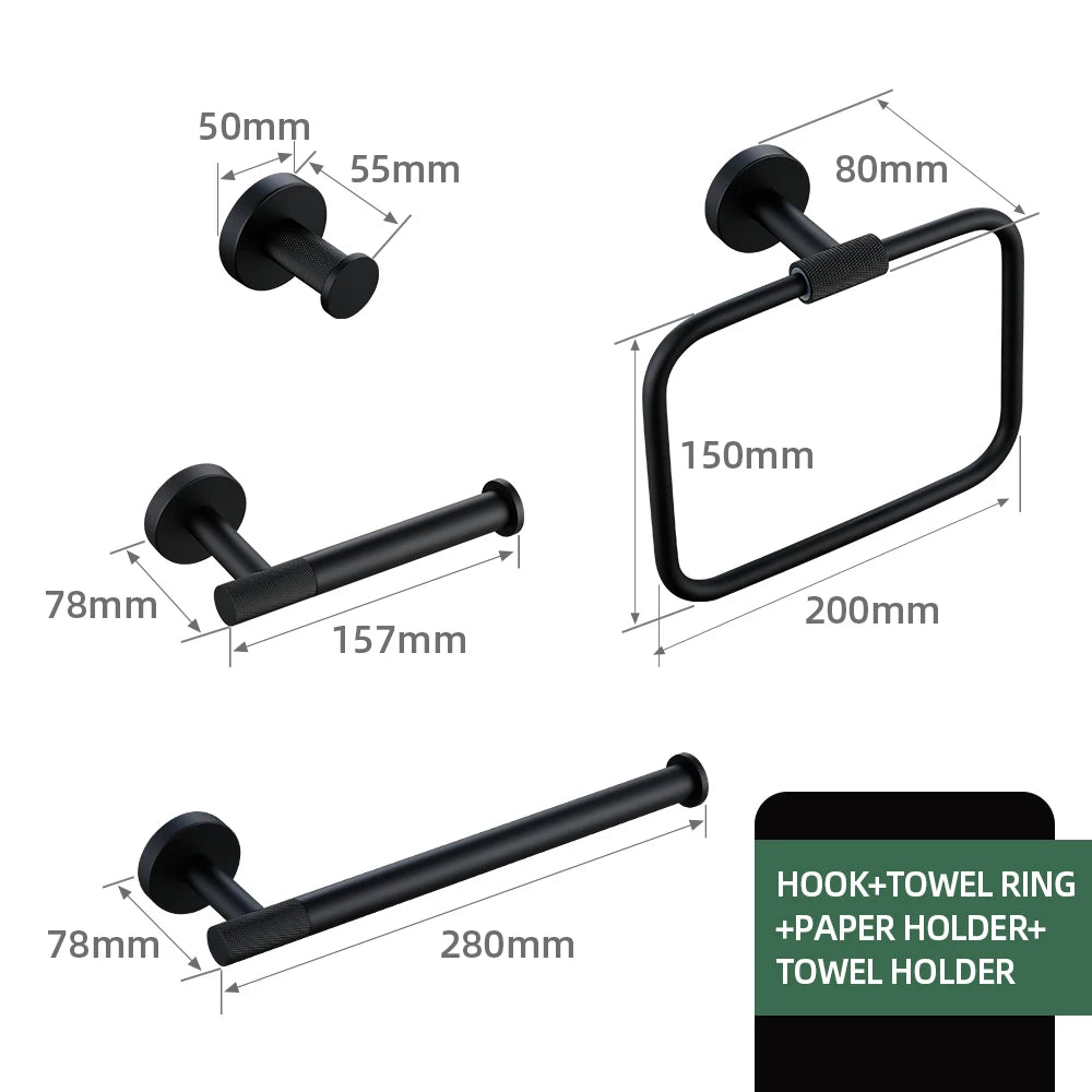 Black Bathroom Brass Knurled Kit Paper Holder Towel