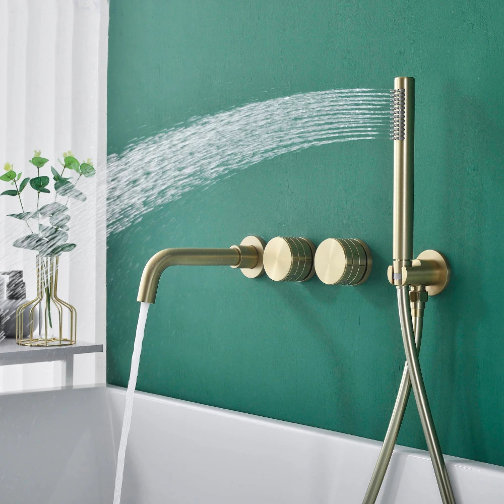 Bathroom Shower Faucet Black Mixer Valve Brushed Gold