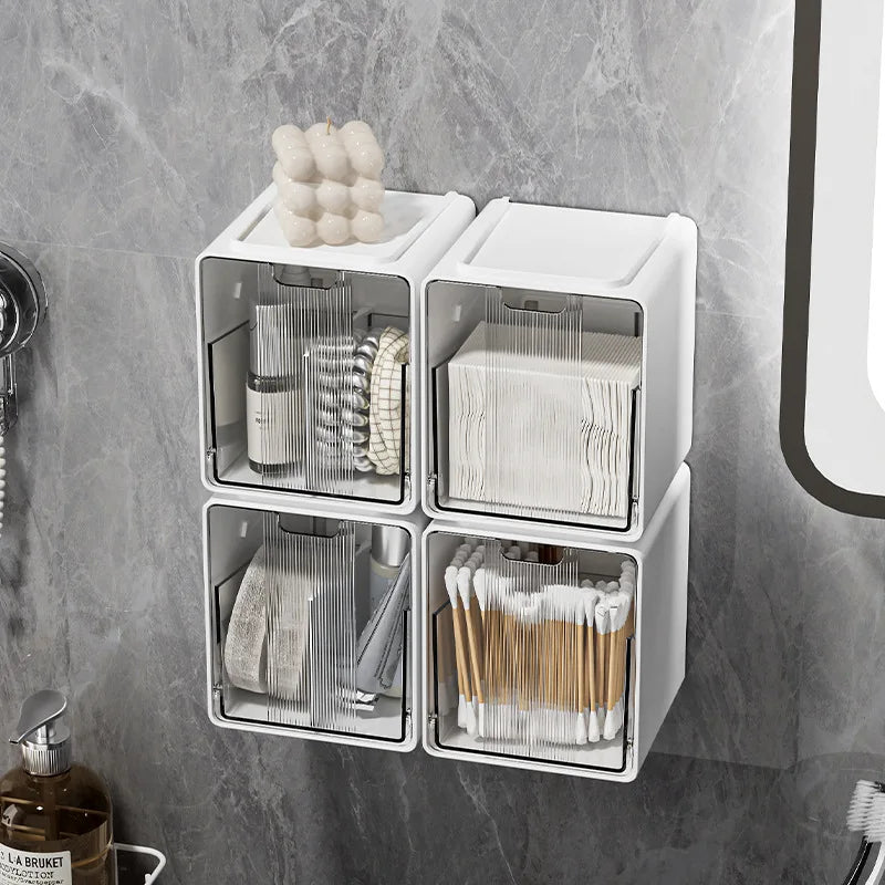 Clear Bathroom Pull-Out Storage Box Cotton Swabs &