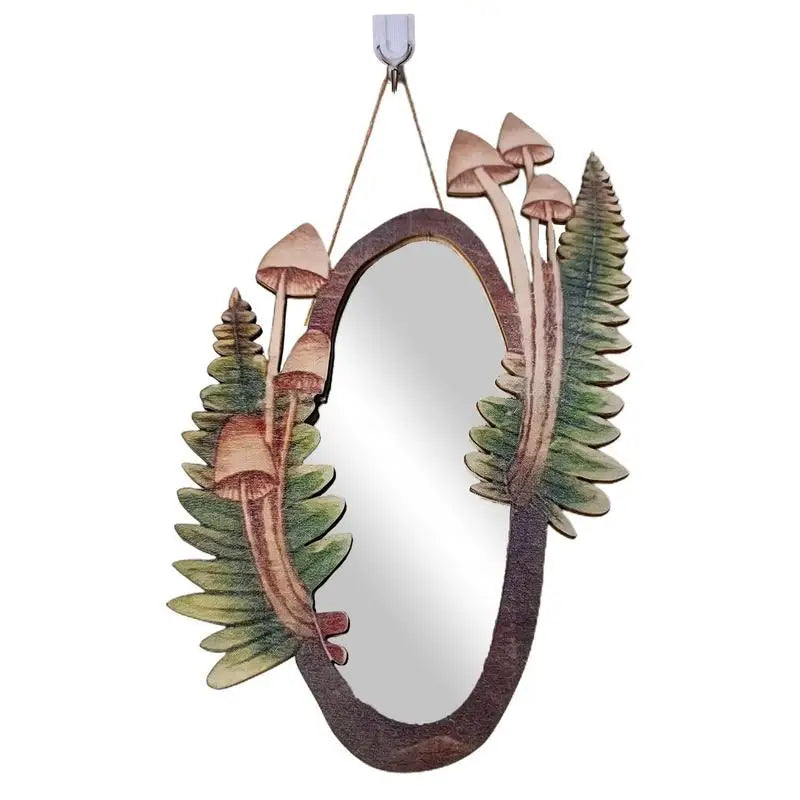 Decorative Wall Mirror Wooden Mushroom Forest Mirror Retro