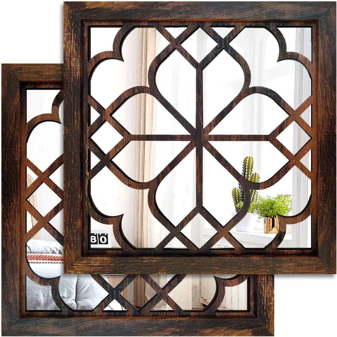 2d Retro 2pcs Wooden Acrylic Rectangular Square Wall