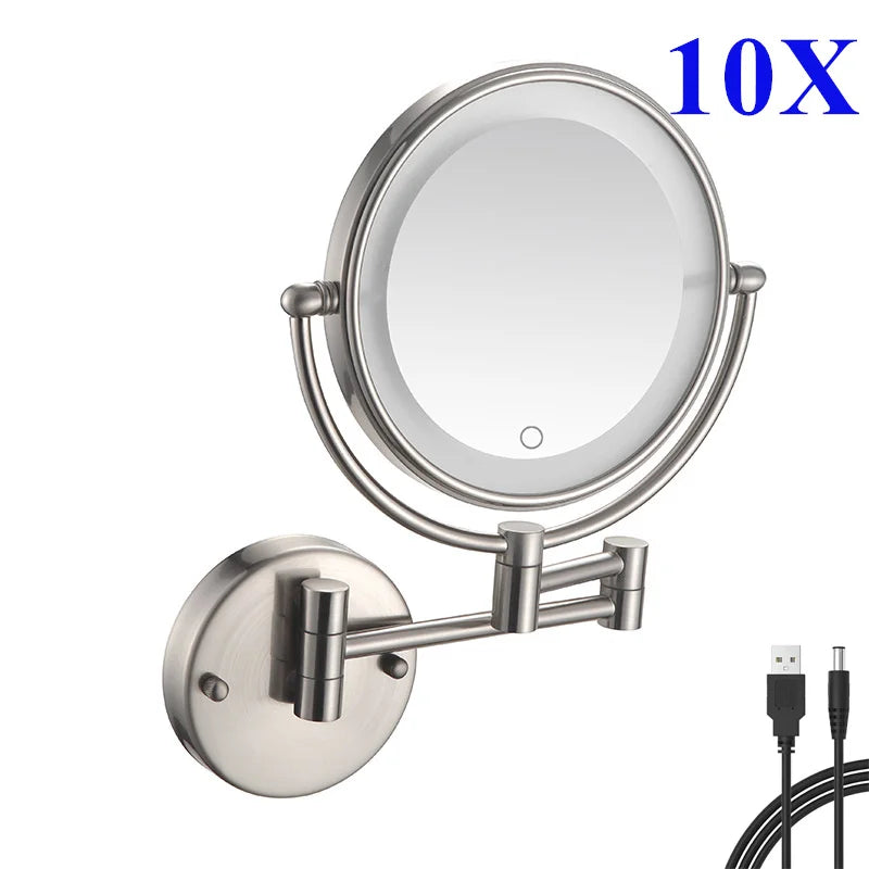 Touch Led Folding Bathroom Mirrors Double Face 5x
