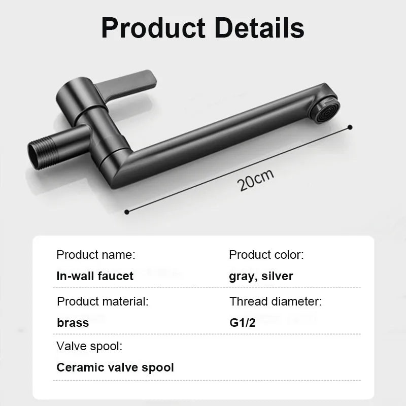 Wall-Mounted Faucet Mop Pool Tap Hole Faucet Brass