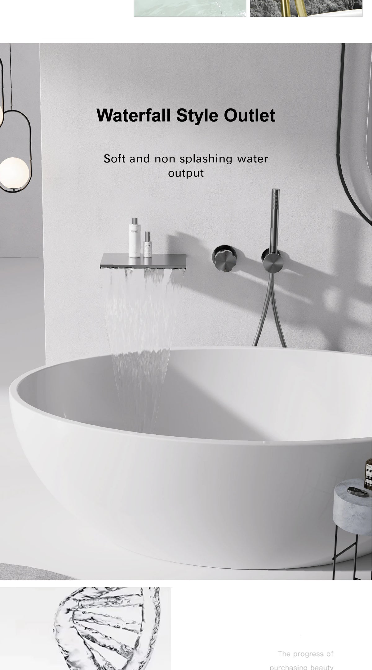 Minimalist Design Gun Grey Brass Wall-Mounted Concealed Bathtub