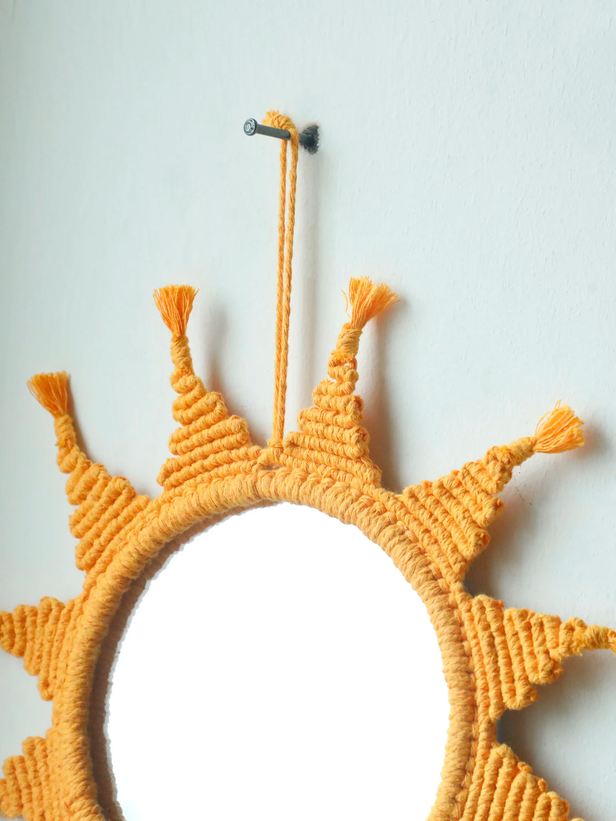 Handmade Yellow Sun Wall Mirror Boho Macrame Wall