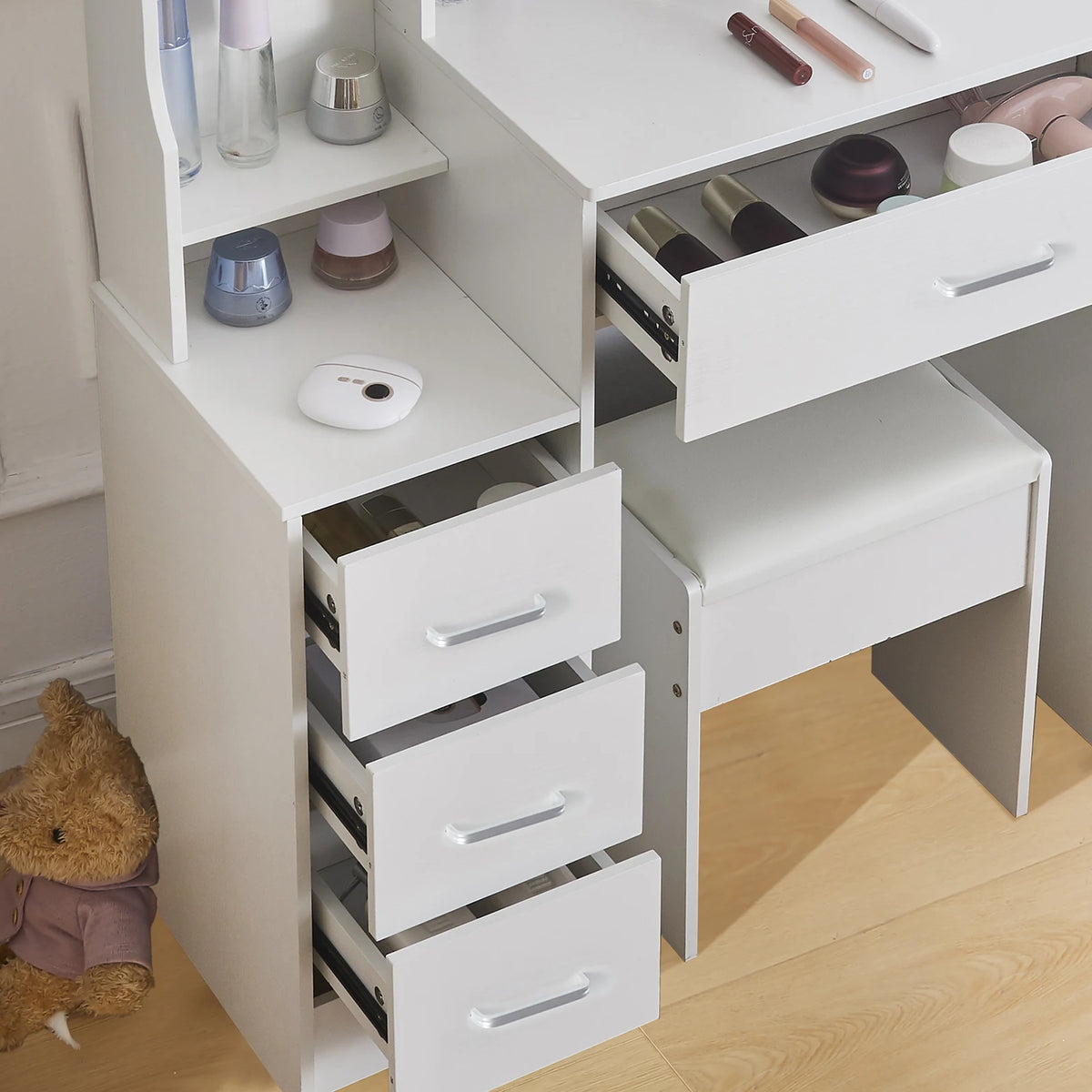 Led Vanity Table Sliding Mirror White Makeup Desk