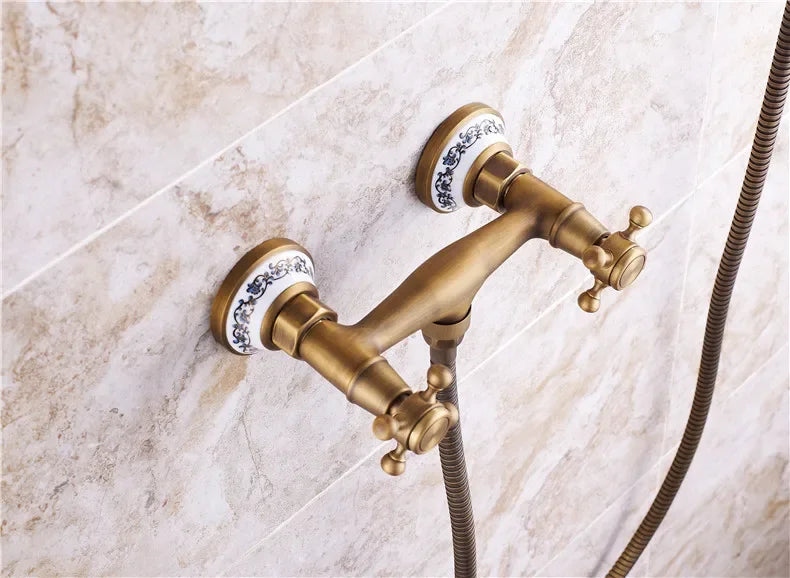 Retro Shower Faucets Antique Brass Ceramics Bathtub Faucets