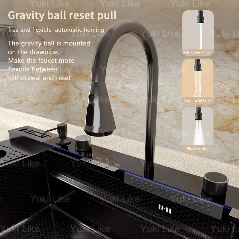 Stainless Steel Waterfall Sink Extra Large Bowl Digital