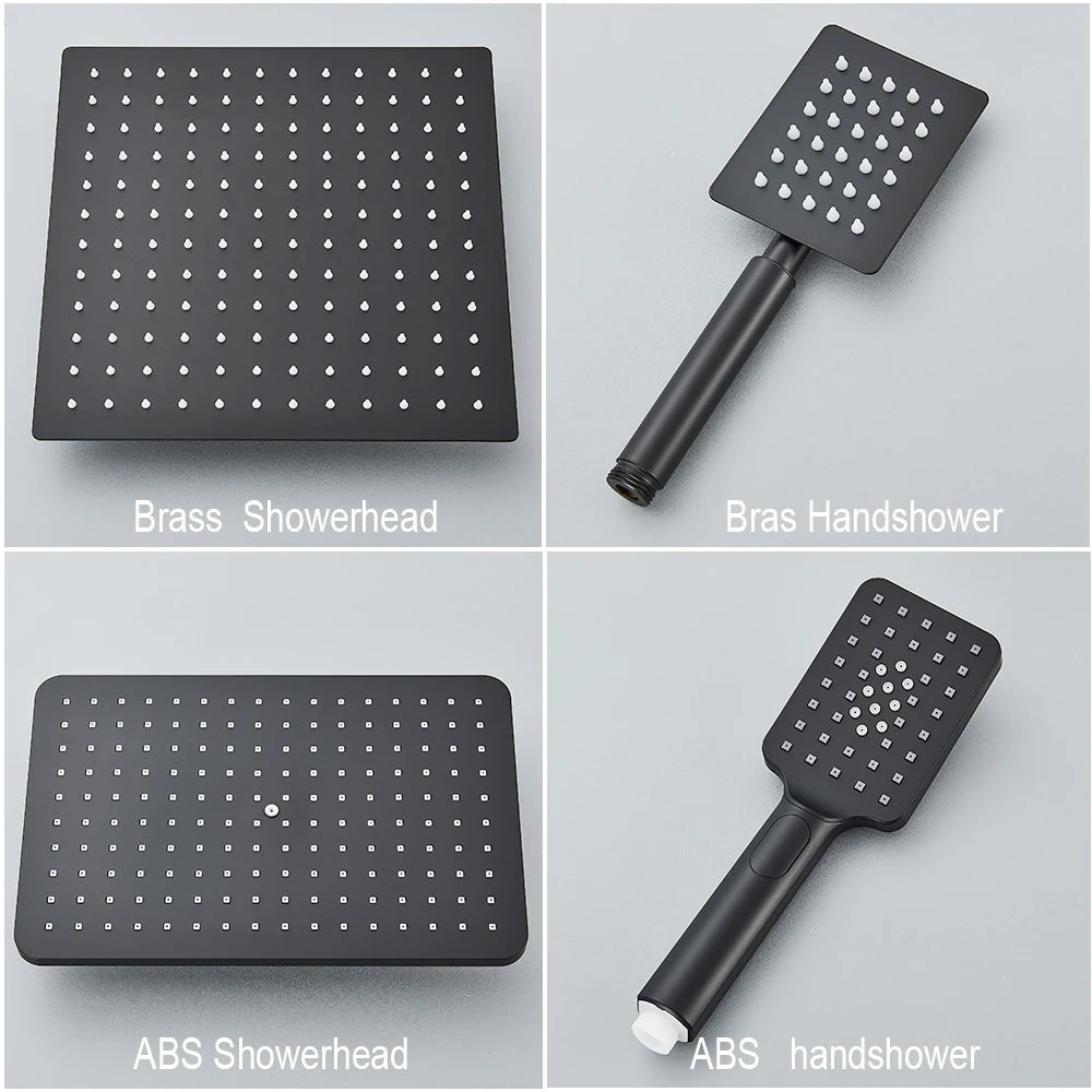 Black Brass Shower Faucet Rainfall Bathtub Tap Bathroom