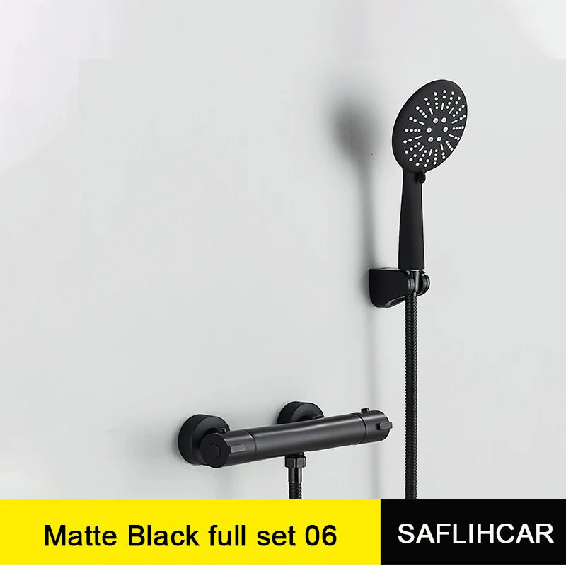 Black Thermostatic Bathroom Shower Faucet Dual Handle Bathtub