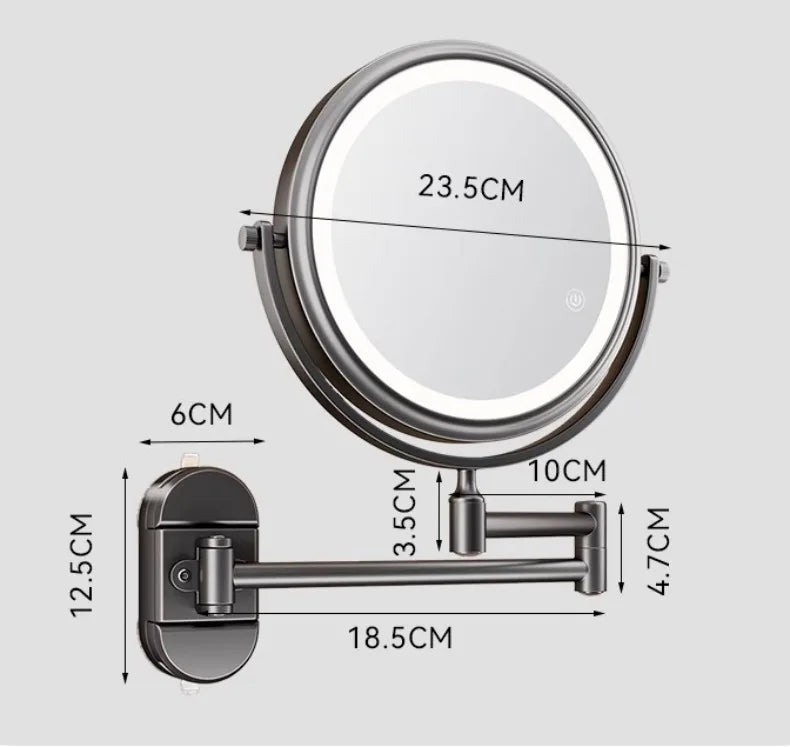Folding Bathroom Wall Mirror Double-Sided Makeup Mirror Light