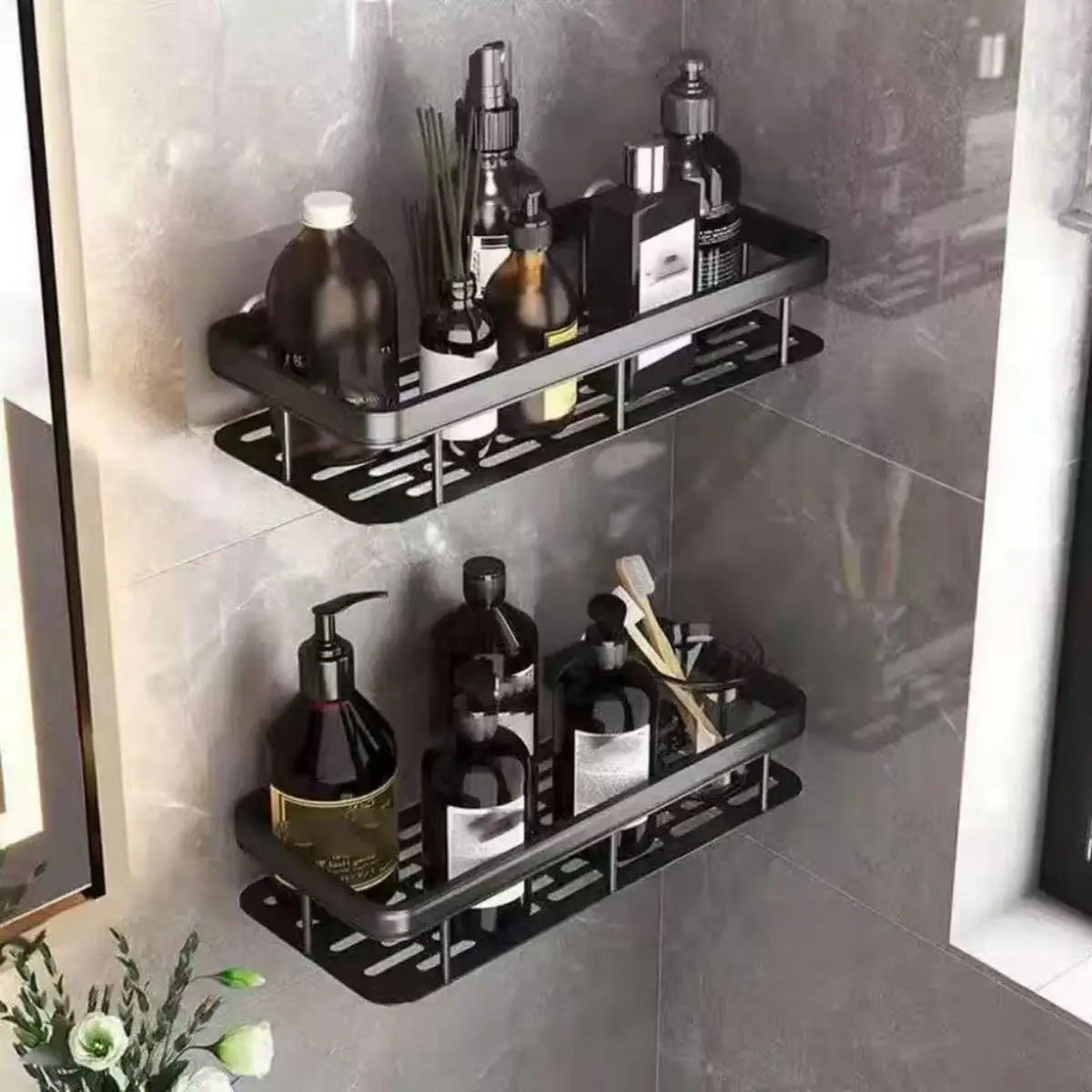 2pcs Bathroom Shelf Storage Organizer Abs Shampoo Rack