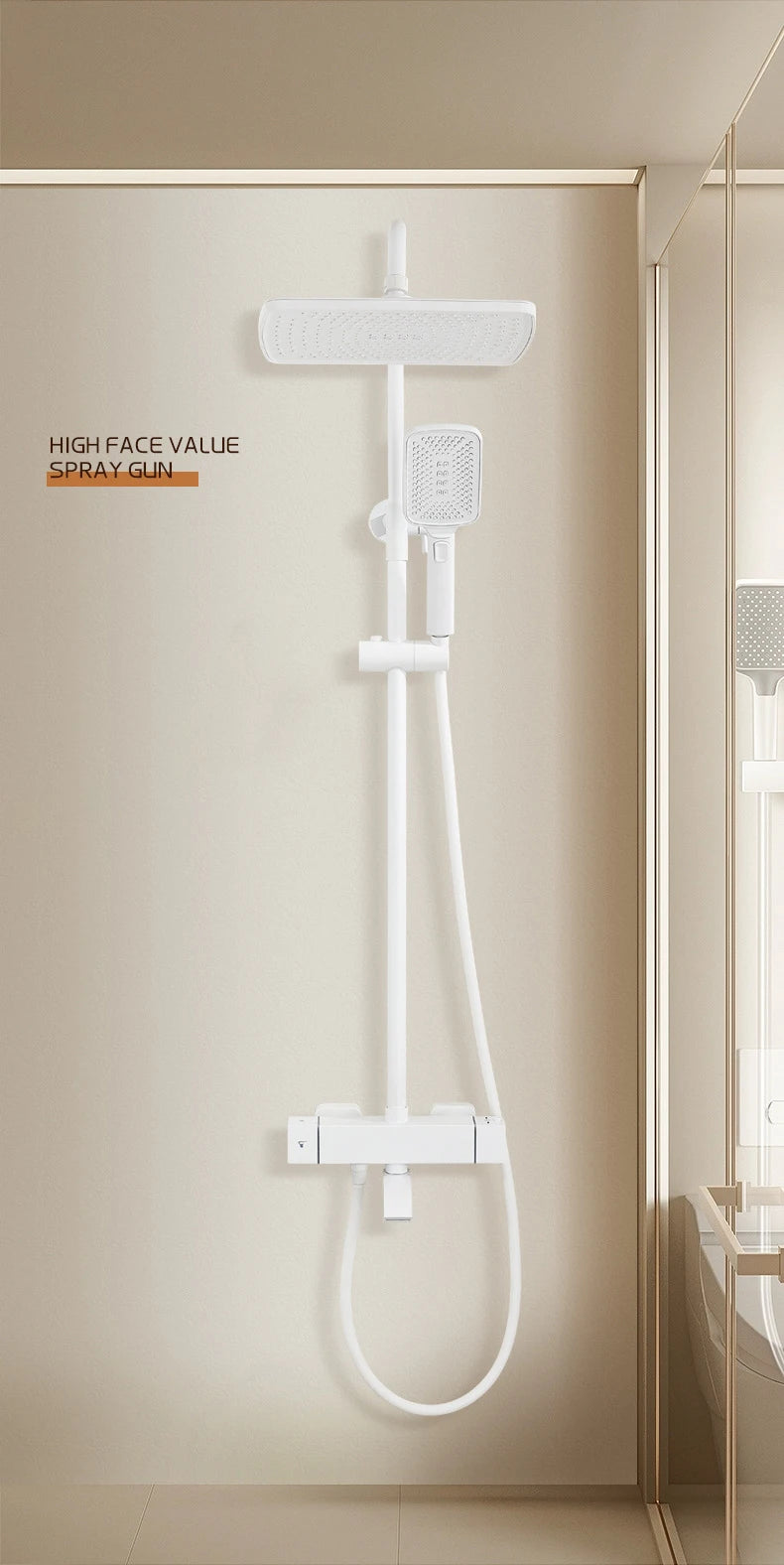 White Thermostatic Bathroom Shower 12 Inch Square Rain