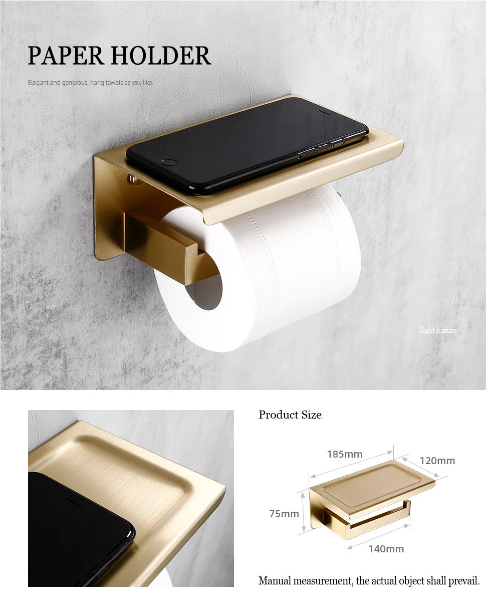 Matte Gold Towel Rack 304 Stainless Steel Towel