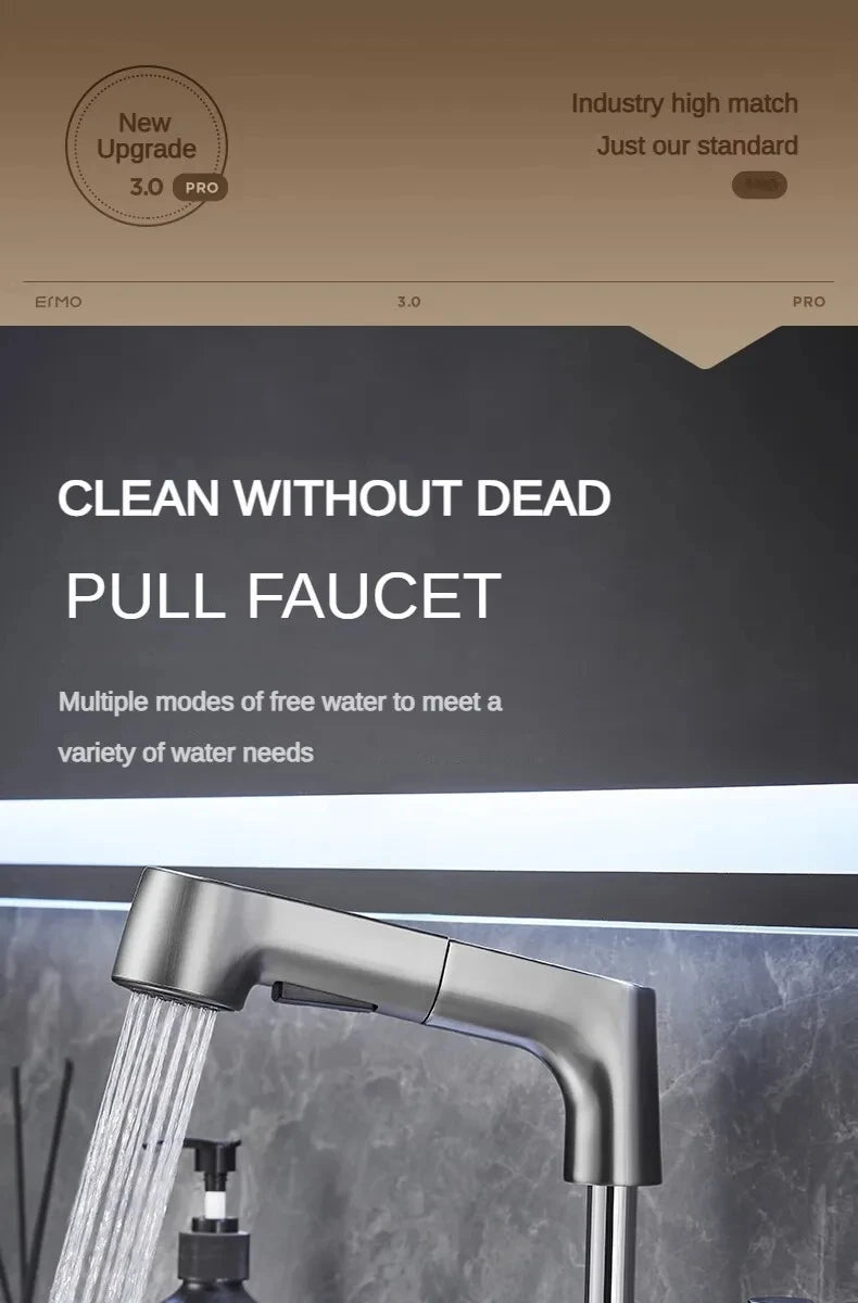 Pull Out Lift Faucet 360 Rotatable Bathroom Basin
