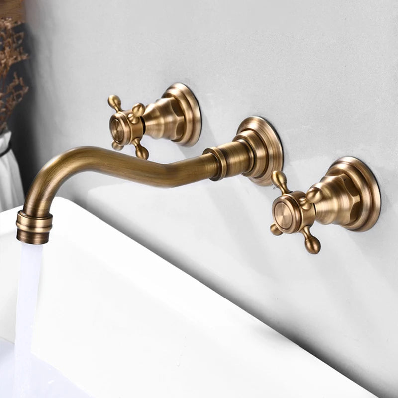 Kemaidi Bathroom Faucet Antique Brass Wall Mounted Bathroom