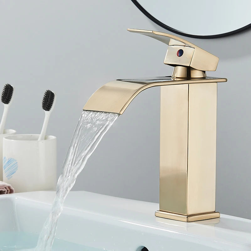 Handle Waterfall Matte Black Bathroom Basin Faucet Waterfall