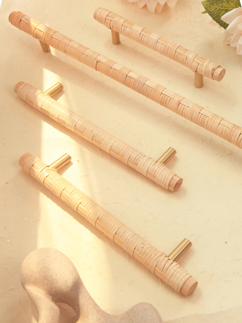 Wooden Rattan Cabinet Door Handles Unique Drawer Pulls