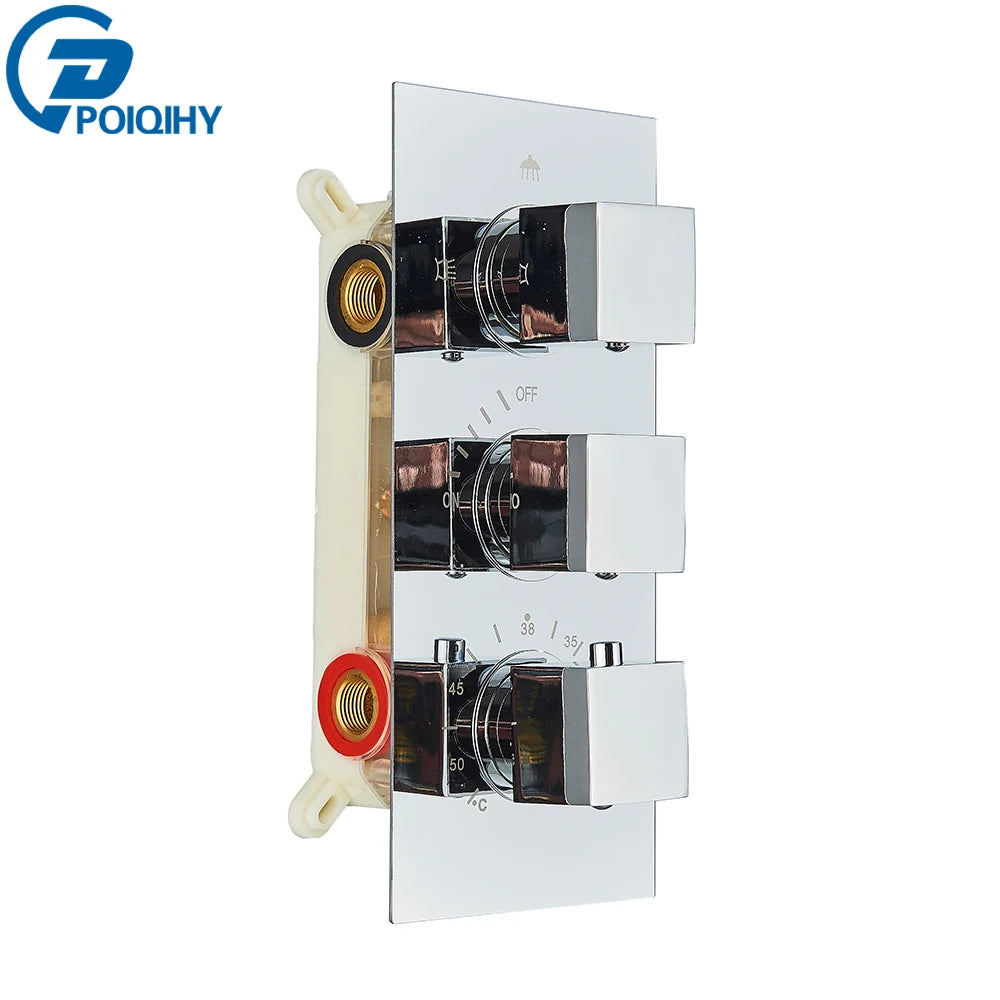 Brushed Gold Thermostatic Shower Mixer Valve Brass 3-Ways