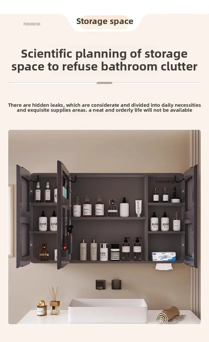 Minimalist Modern Arc-Shaped Smart Bathroom Mirror Cabinets
