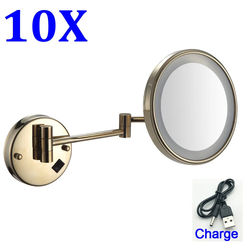 Rechargeable Led Folding Bathroom Makeup Mirror Wall Mounted