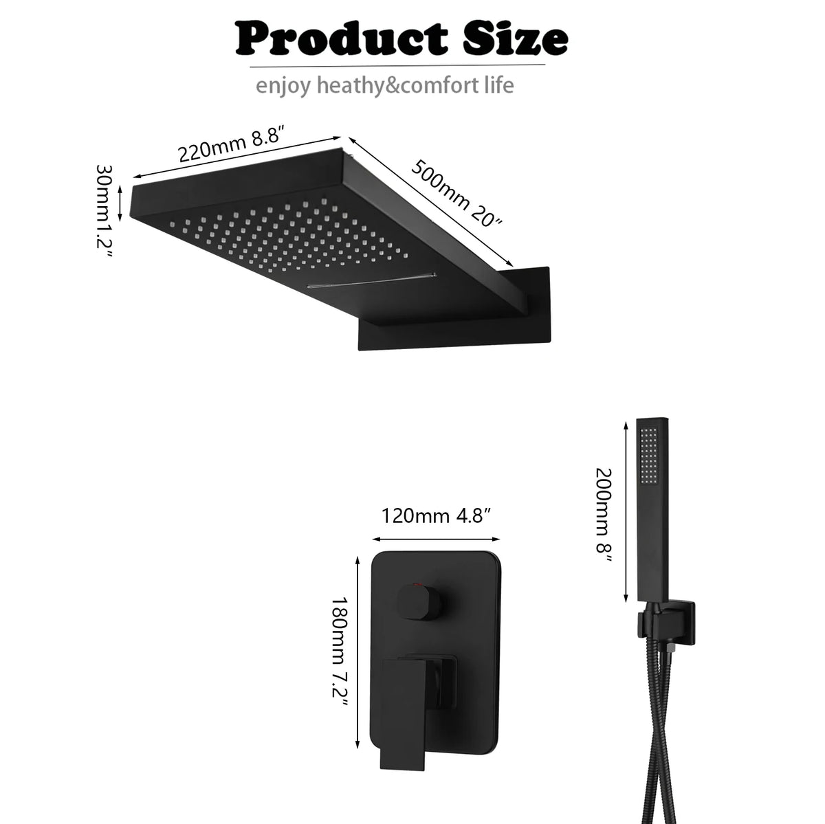 Kemaidi Matte Black Shower Faucet Rectangular Dual-Function