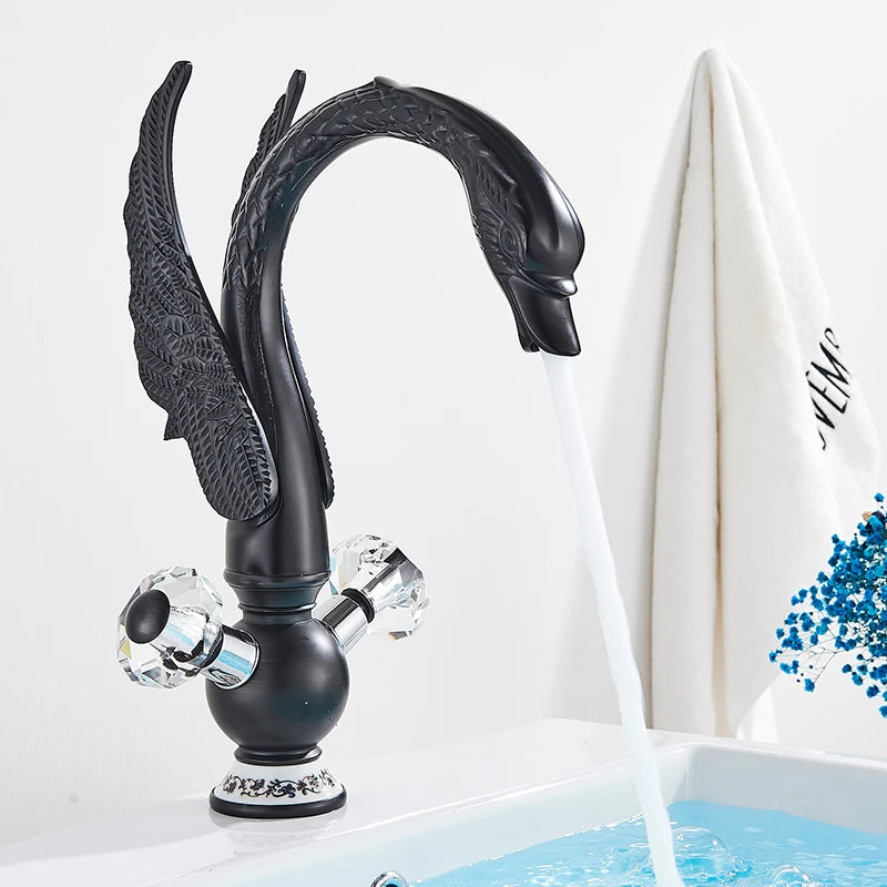 Brass Gold Black Swan Basin Faucet Deck Mounted