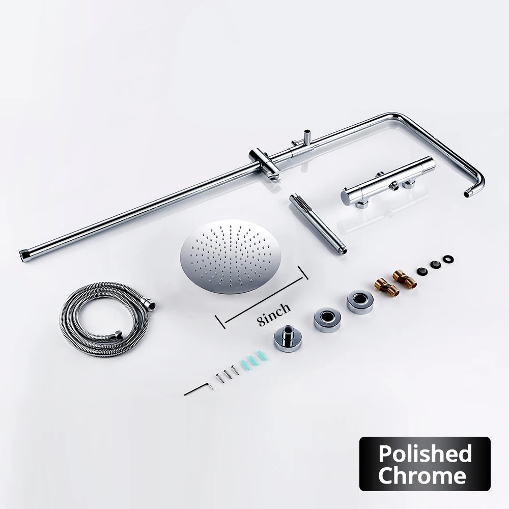 Brushed Gold Thermostatic Shower Faucets Sets Wall Mount