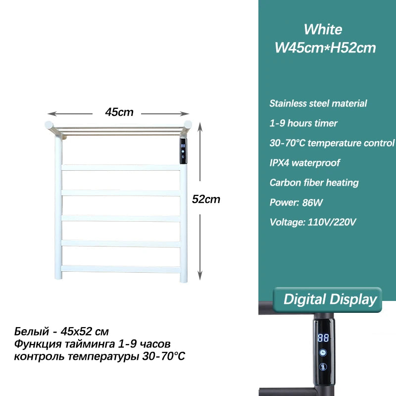 Stainless Steel Electric Heated Towel Rack Touch Screen