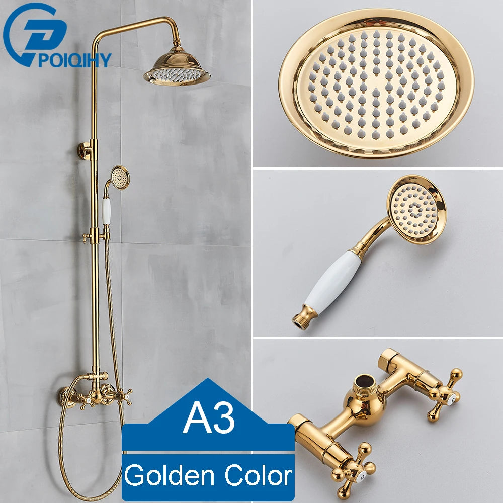 Golden Shower Bathroom Bath Shower Faucet Brass Swivel