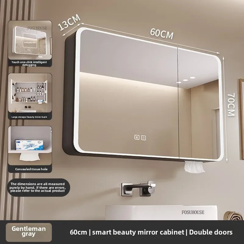 Arc-Shaped Smart Bathroom Mirror Cabinet Wall-Mounted Bathroom