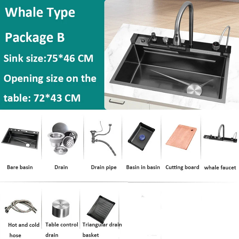 Multifonction Sink Whale Waterfall Faucet 50l Large Capacity