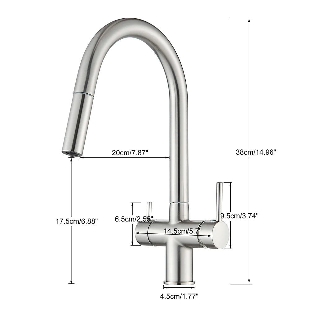 Brushed Gold Water Filter Faucet Dual Spout Pure