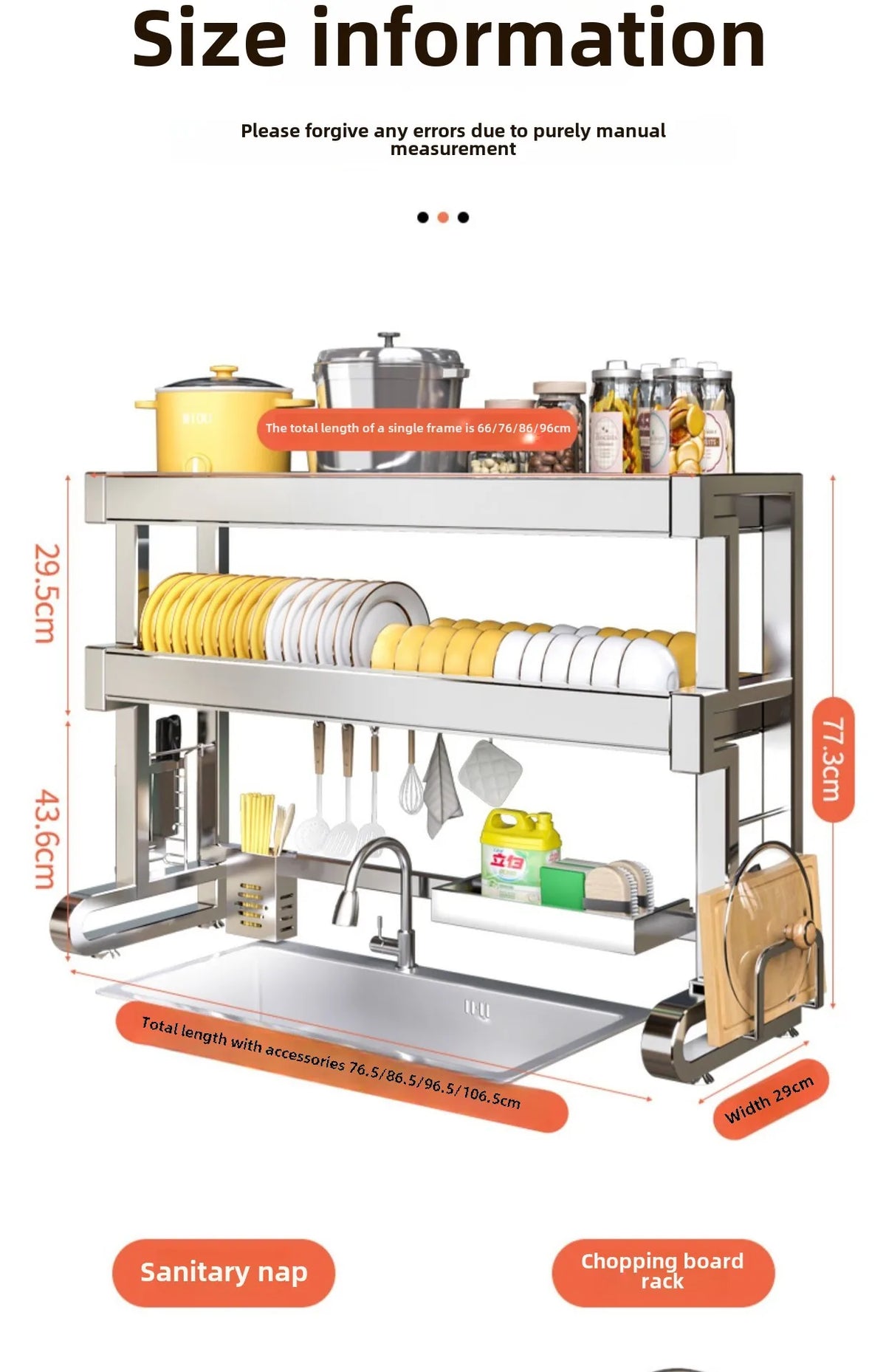 304 Stainless Steel Sink Storage Rack Layers Shelf