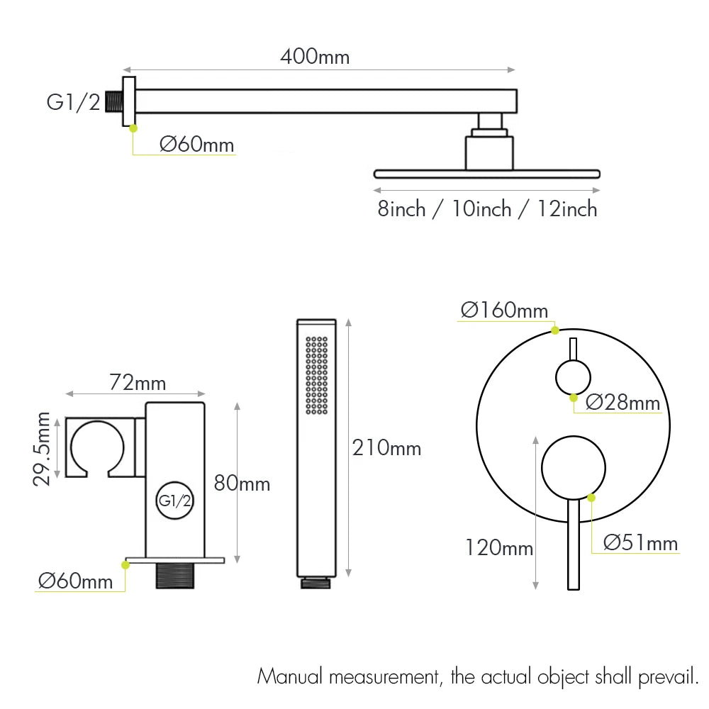 Brass Rose Gold Shower 8-16 Inch Bathroom Wall