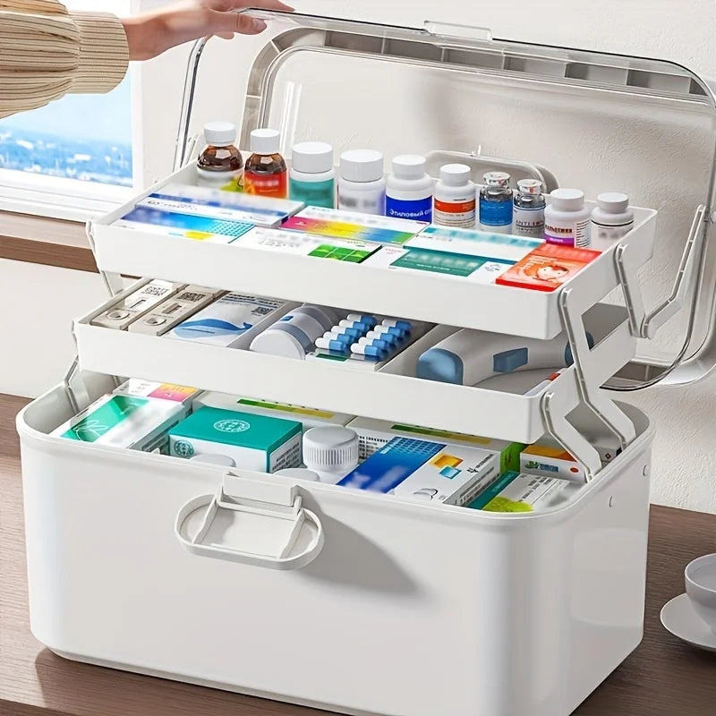 3-Tier Medicine Organizer - Medicine Cabinet Leather Handle