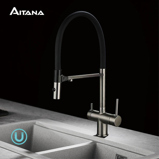 Modern Brushed Gold Brass Faucet Water Filtration Design