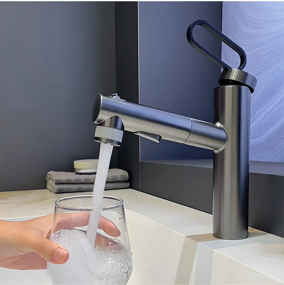 Huniu Bathroom Sink Faucet Basin Pull-Out Faucet Cold